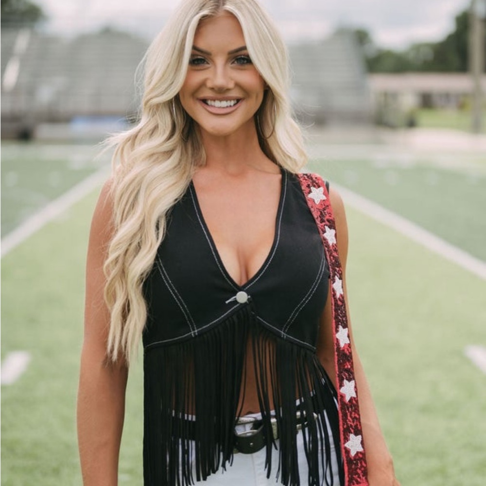 These Three Boutique Fringe Denim Vest